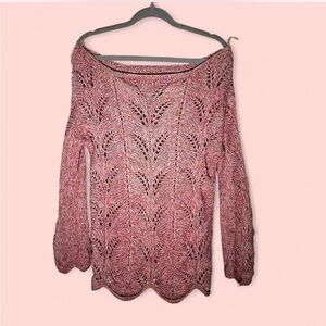 Pink Off-the-Shoulder Sweater with Intricate Knit Design from Uruguay